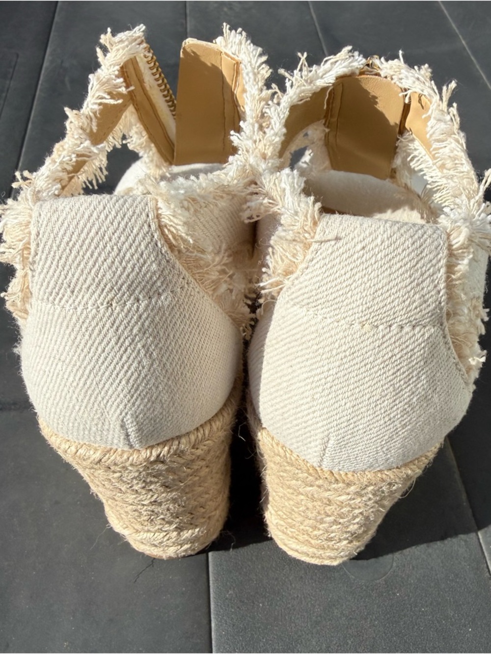 Michael Kors Cream Frayed Zip-Front Wedge Sandals - Picture 5 of 11
